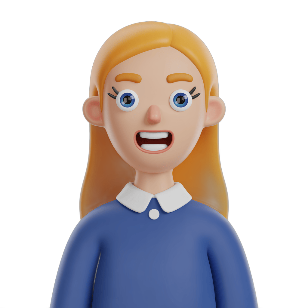 3d animated girl surprised in blue school uniform isolated transparent background clipart PNG - transparent background