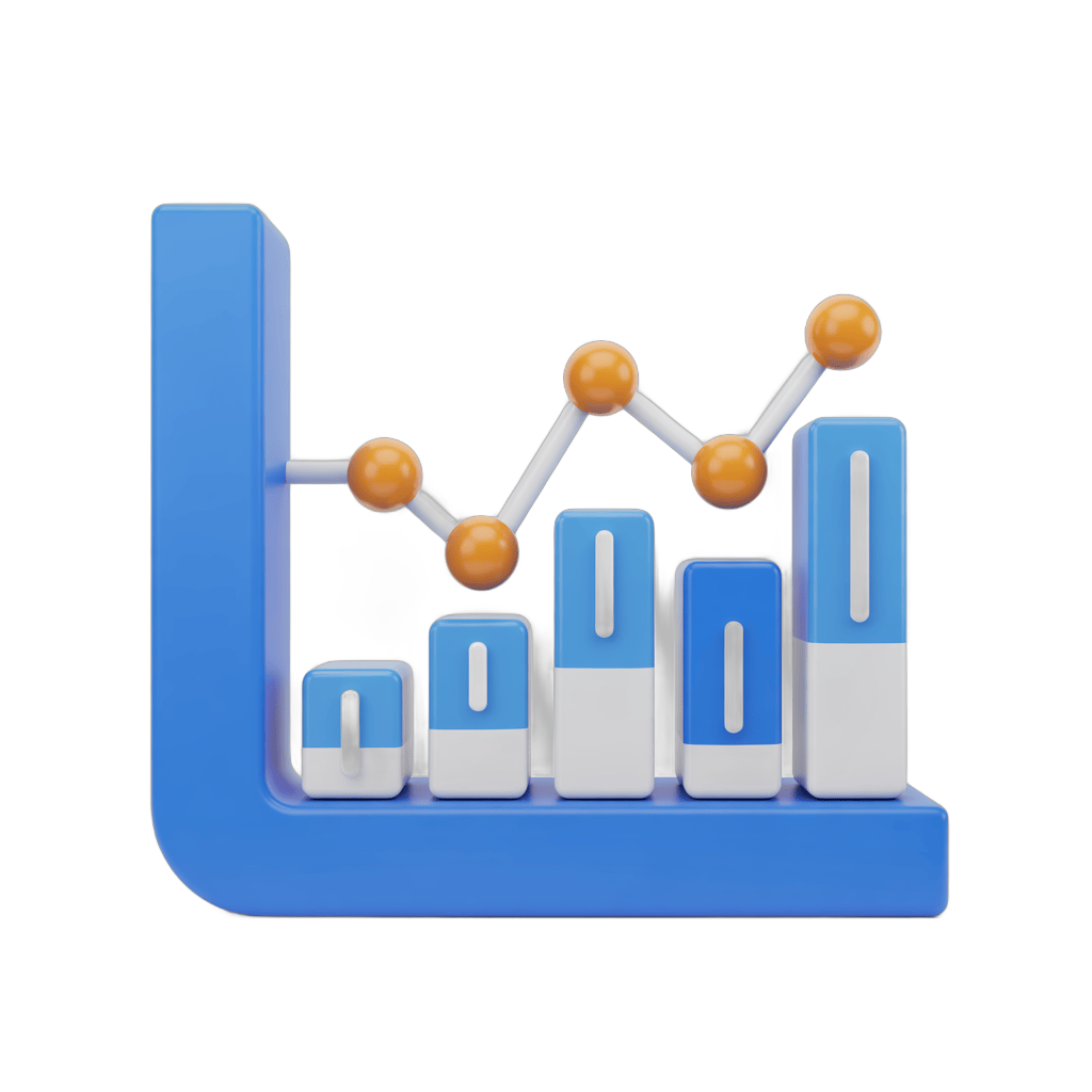 3d business growth chart with upward trend and increasing bar graph for presentations and reports PNG - transparent background