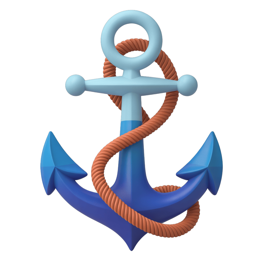 3d cartoon anchor graphic element with rope for nautical themes and maritime designs PNG - transparent background