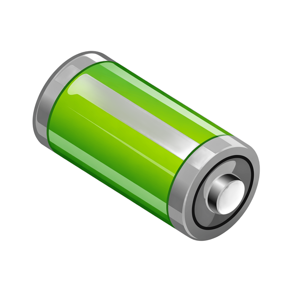 3d cartoon battery icon with green energy indicator for eco friendly design projects and presentations PNG - transparent background