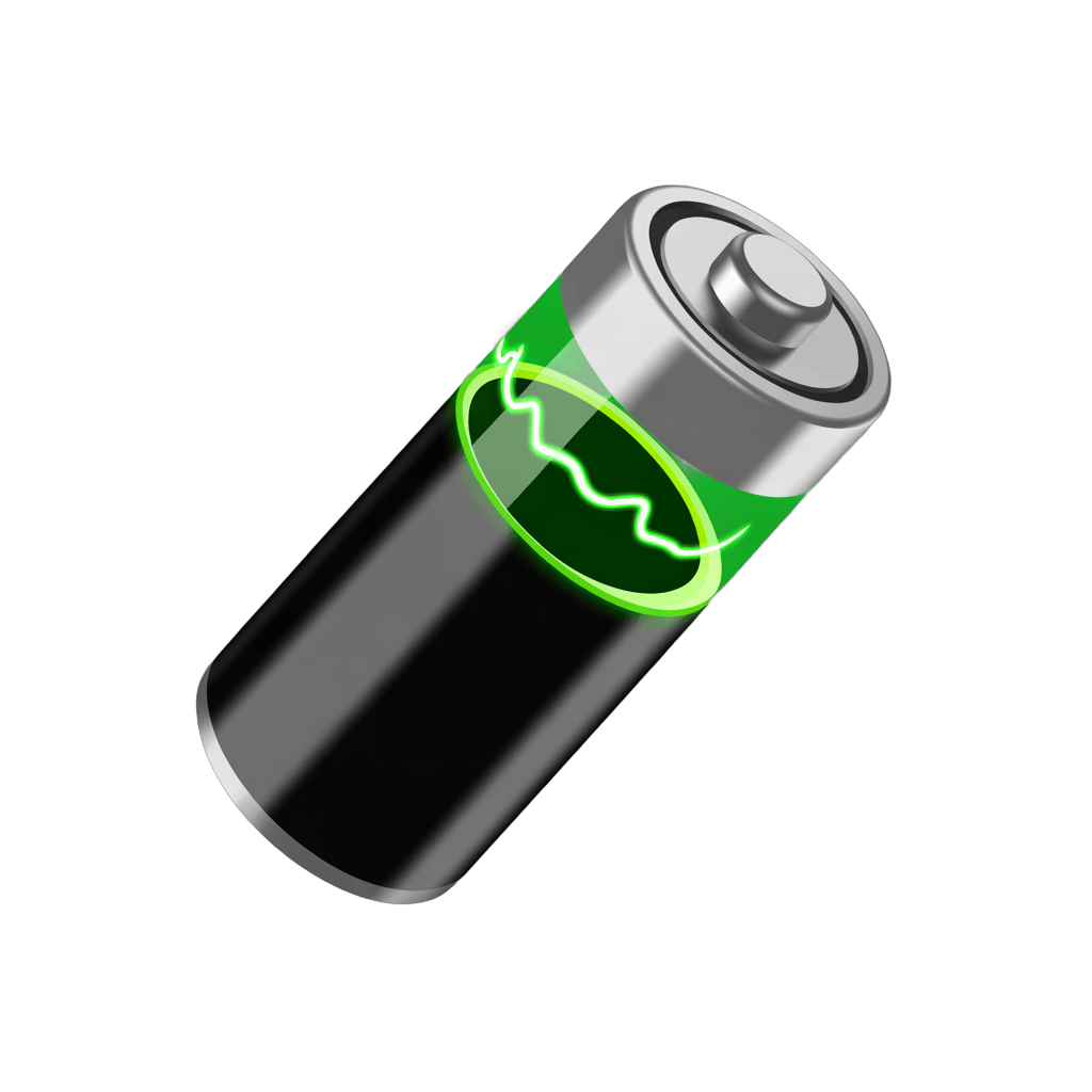 3d cartoon battery icon with green energy indicator for eco friendly designs and presentations PNG - transparent background