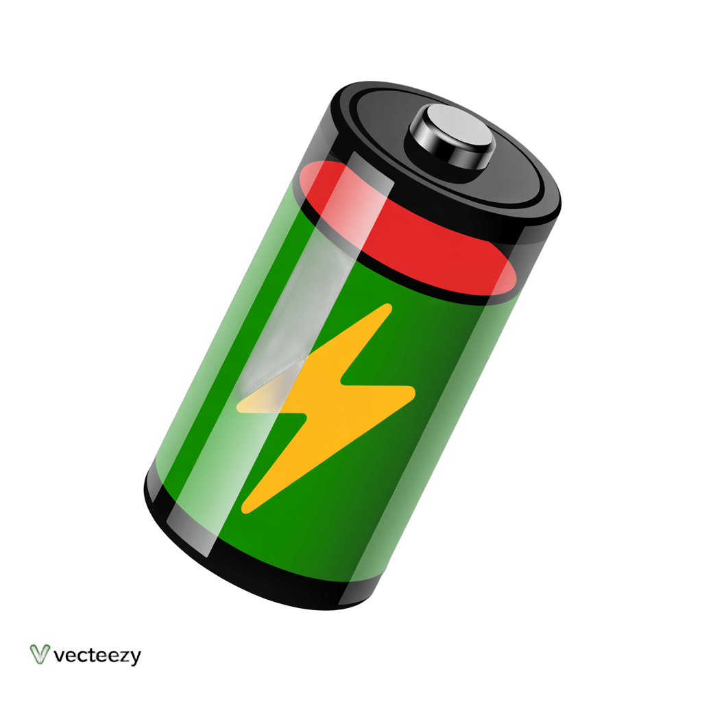 3d cartoon battery icon with lightning bolt for energy efficiency and power graphics PNG - transparent background