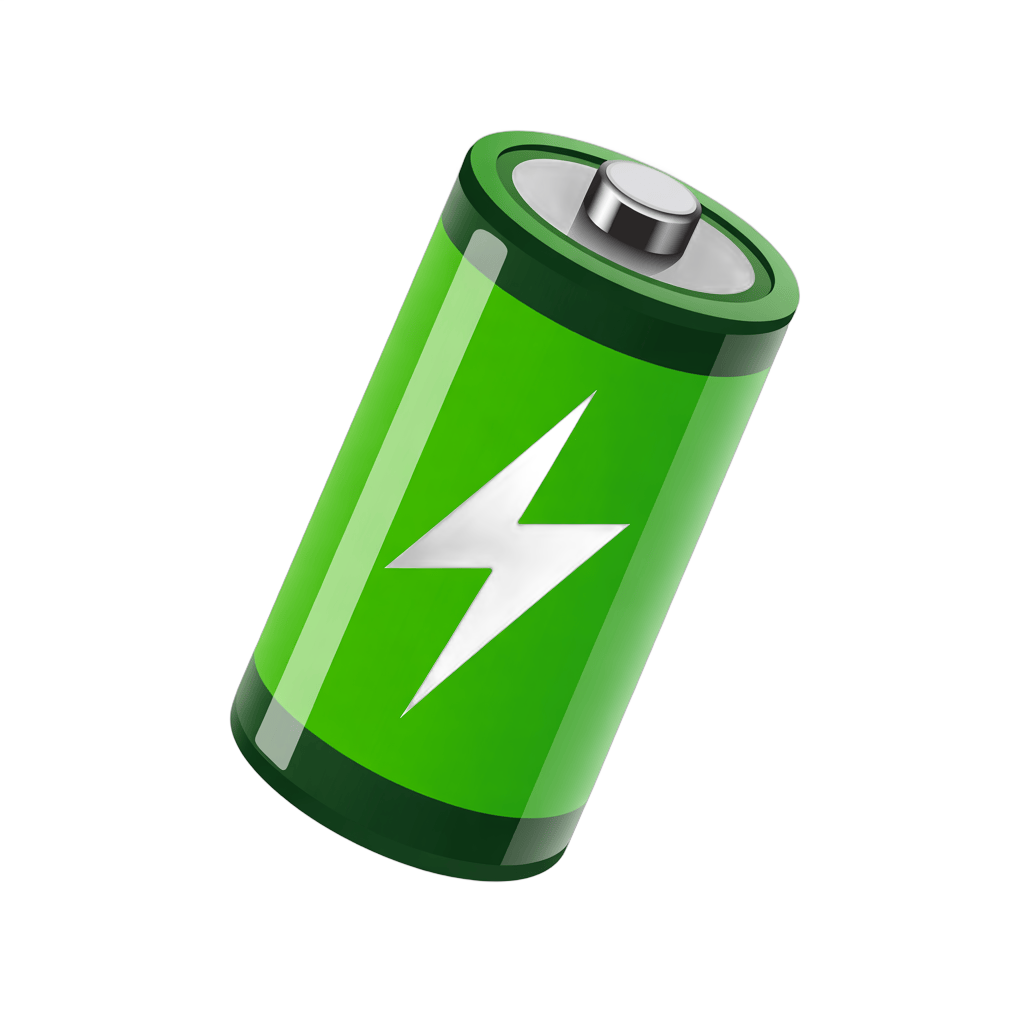3d cartoon battery icon with lightning bolt for energy efficiency and eco friendly designs PNG - transparent background