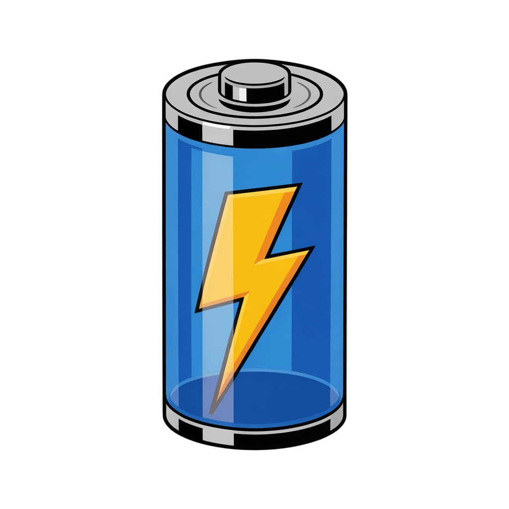 3d cartoon battery icon with lightning bolt symbol for energy technology presentations and apps PNG - transparent background