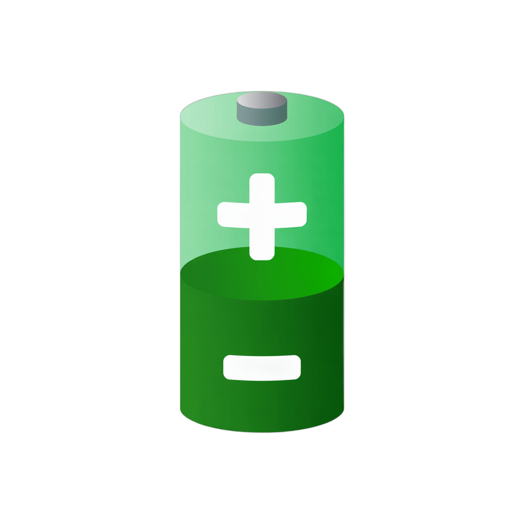 3d cartoon battery icon with plus and minus signs for digital presentations and infographics PNG - transparent background