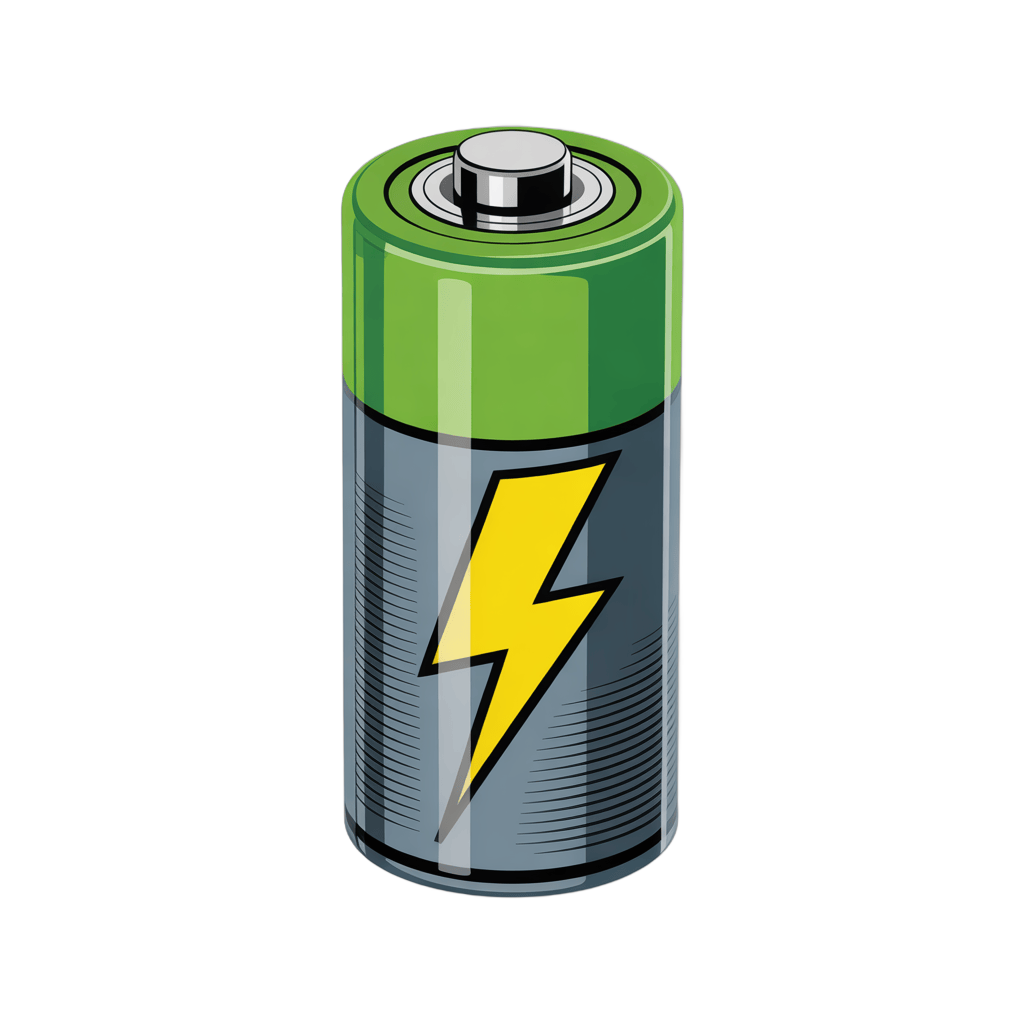 3d cartoon battery with lightning bolt isolated clipart graphic element for energy power icons PNG - transparent background