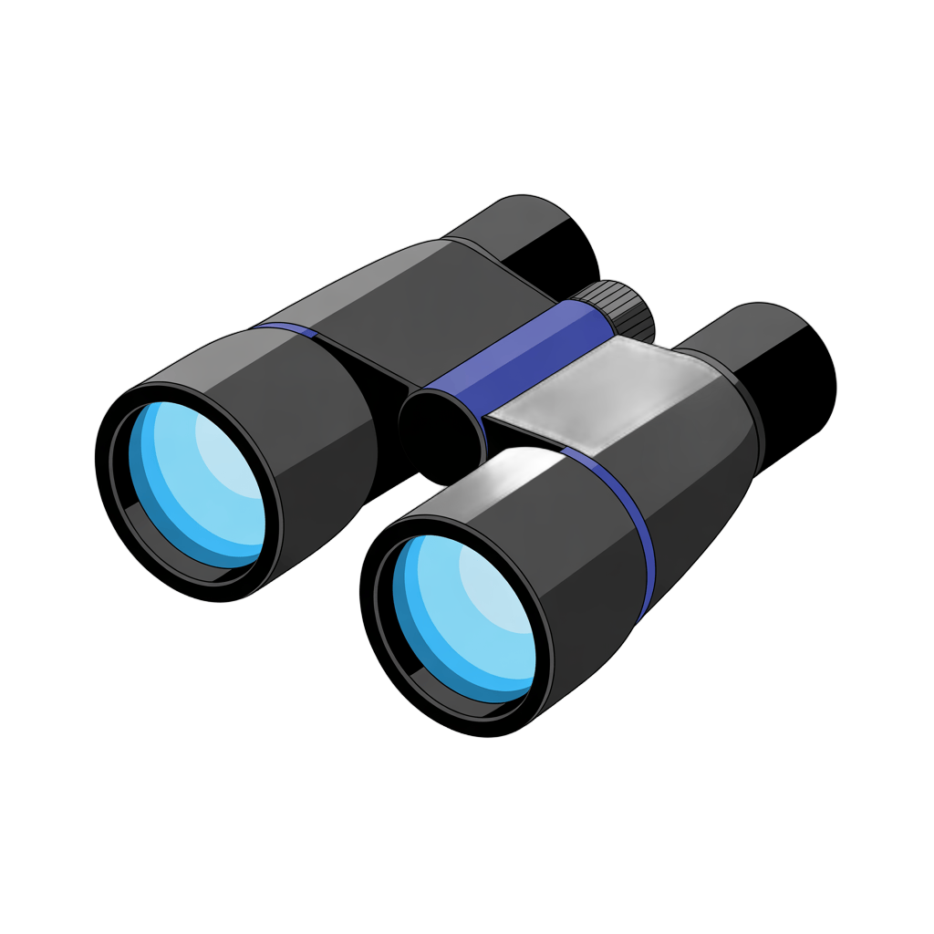 3d cartoon binoculars clipart isolated transparent background for travel adventure marketing PNG - transparent background