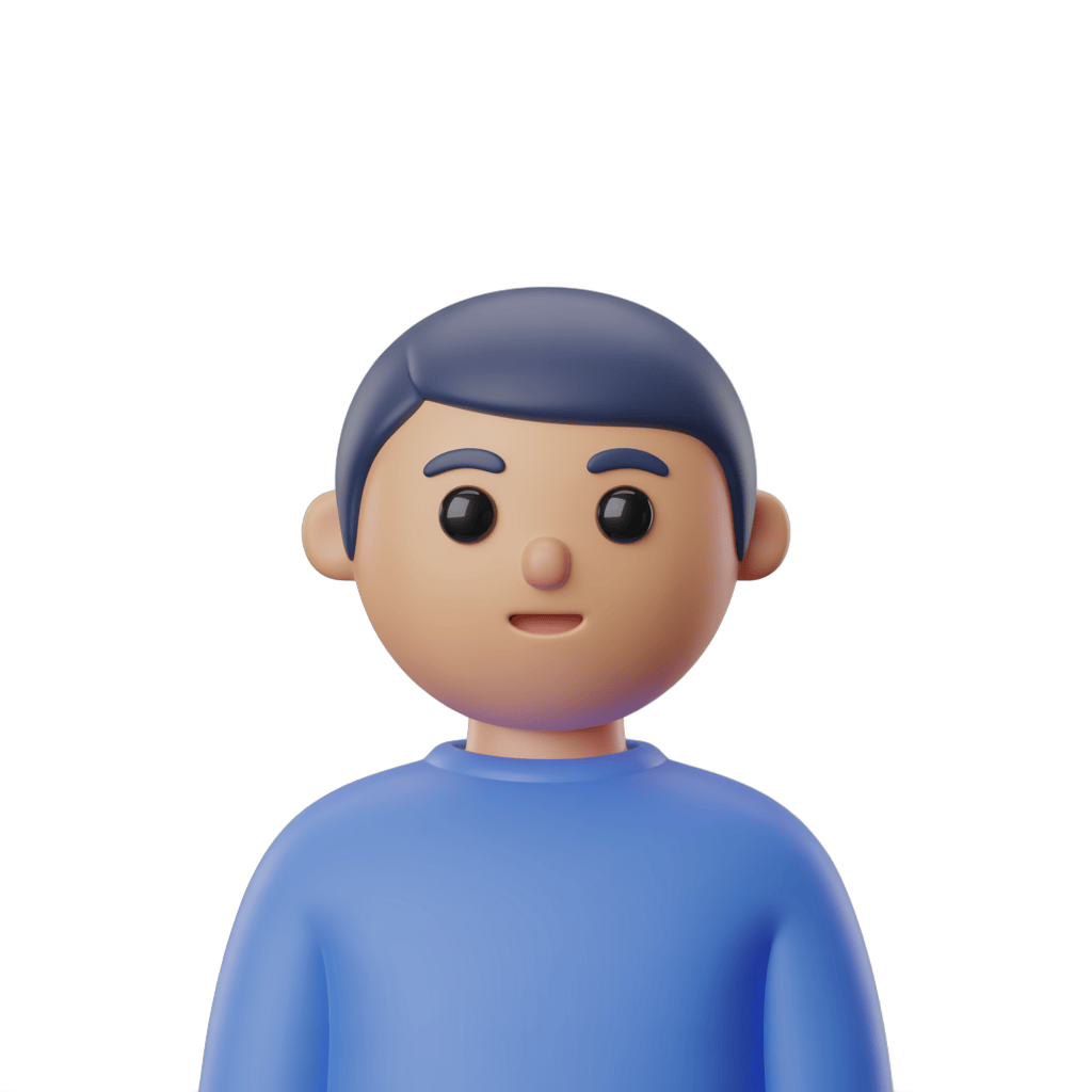3d cartoon boy character with blue hair and light blue shirt isolated on transparent background PNG - transparent background