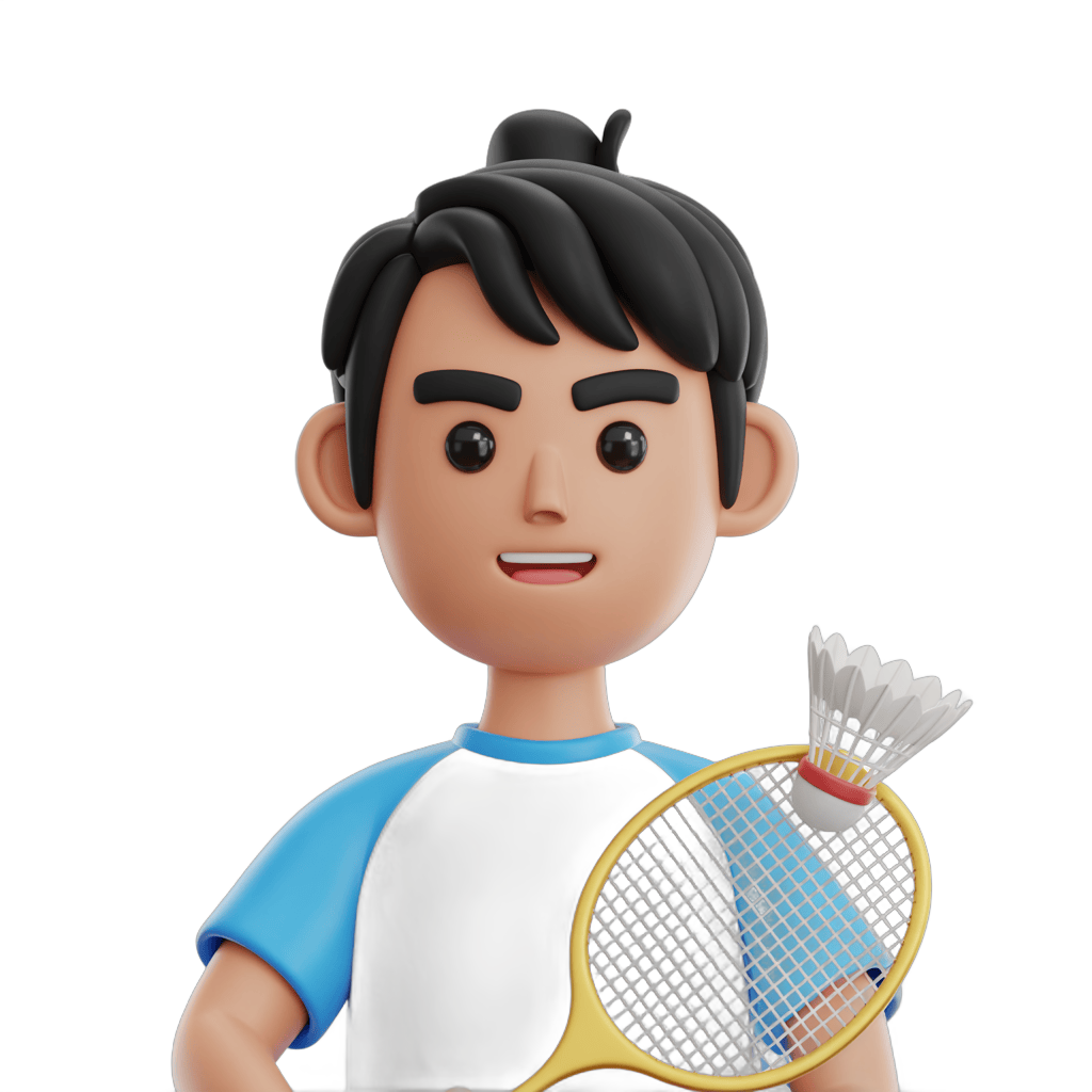 3d cartoon boy holding badminton racket ready for game isolated transparent background PNG - transparent background