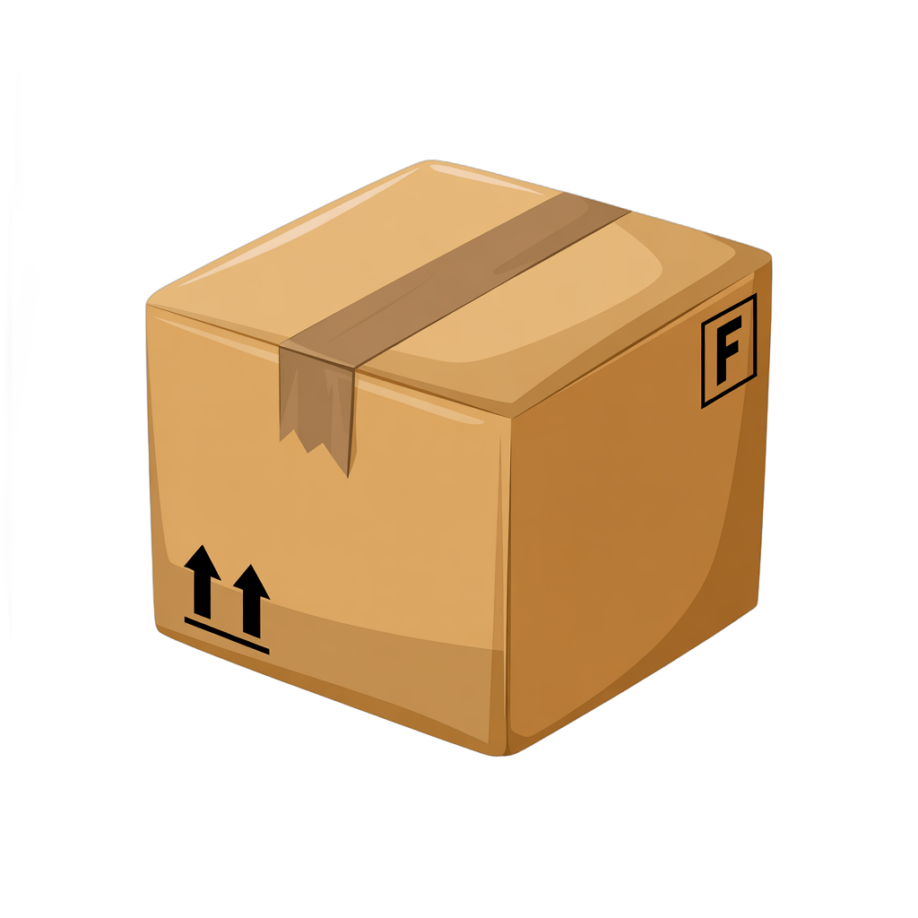 3d cartoon brown shipping box with fragile label for ecommerce packaging design and delivery graphics PNG - transparent background