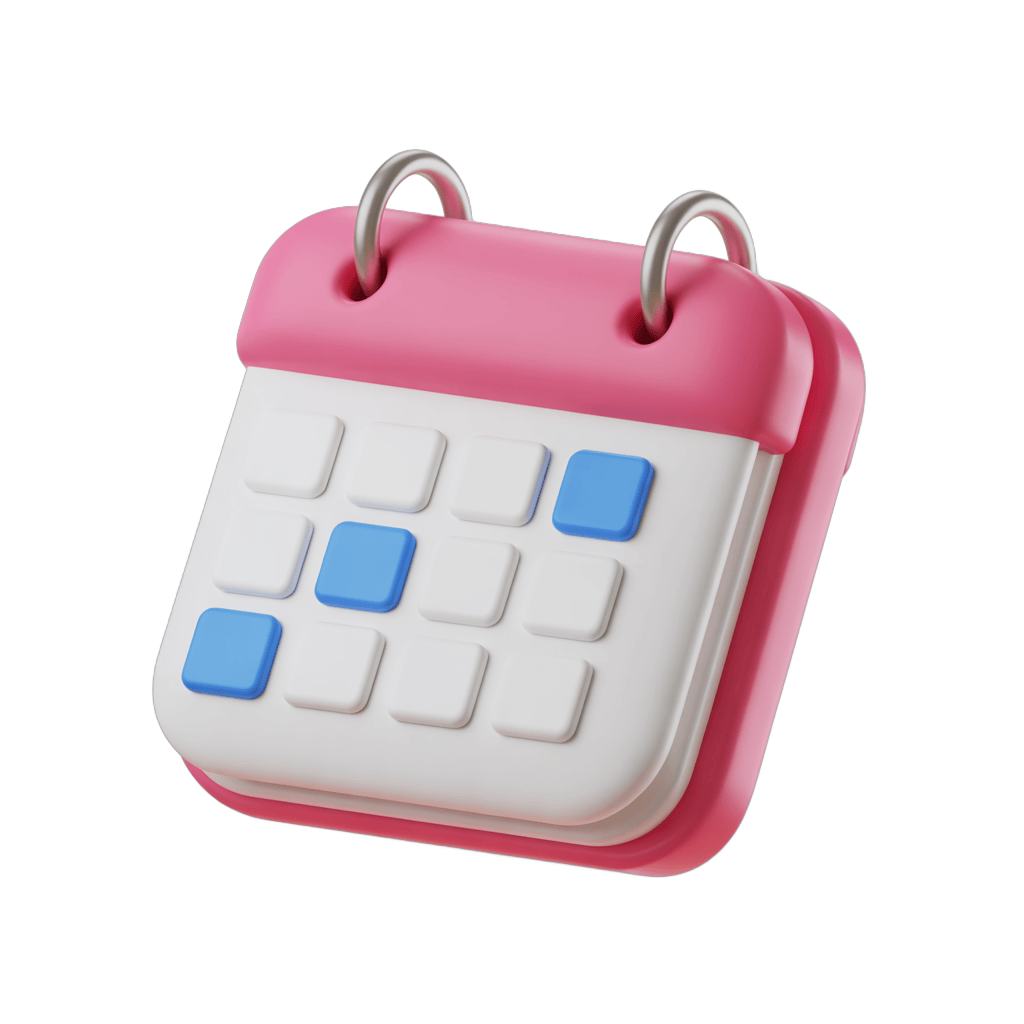 3d cartoon calendar clipart with blue marked dates for planning and scheduling events PNG - transparent background