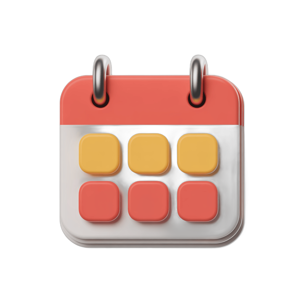 3d cartoon calendar clipart with date slots for digital design and presentations PNG - transparent background