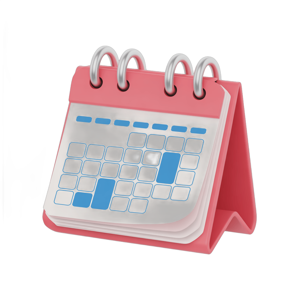 3d cartoon calendar clipart with marked dates for planning and scheduling events PNG - transparent background
