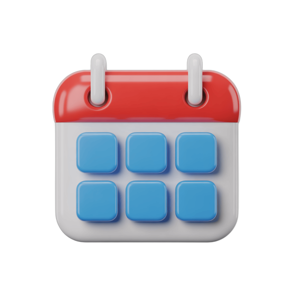 3d cartoon calendar icon with blue buttons for scheduling and planning digital designs PNG - transparent background