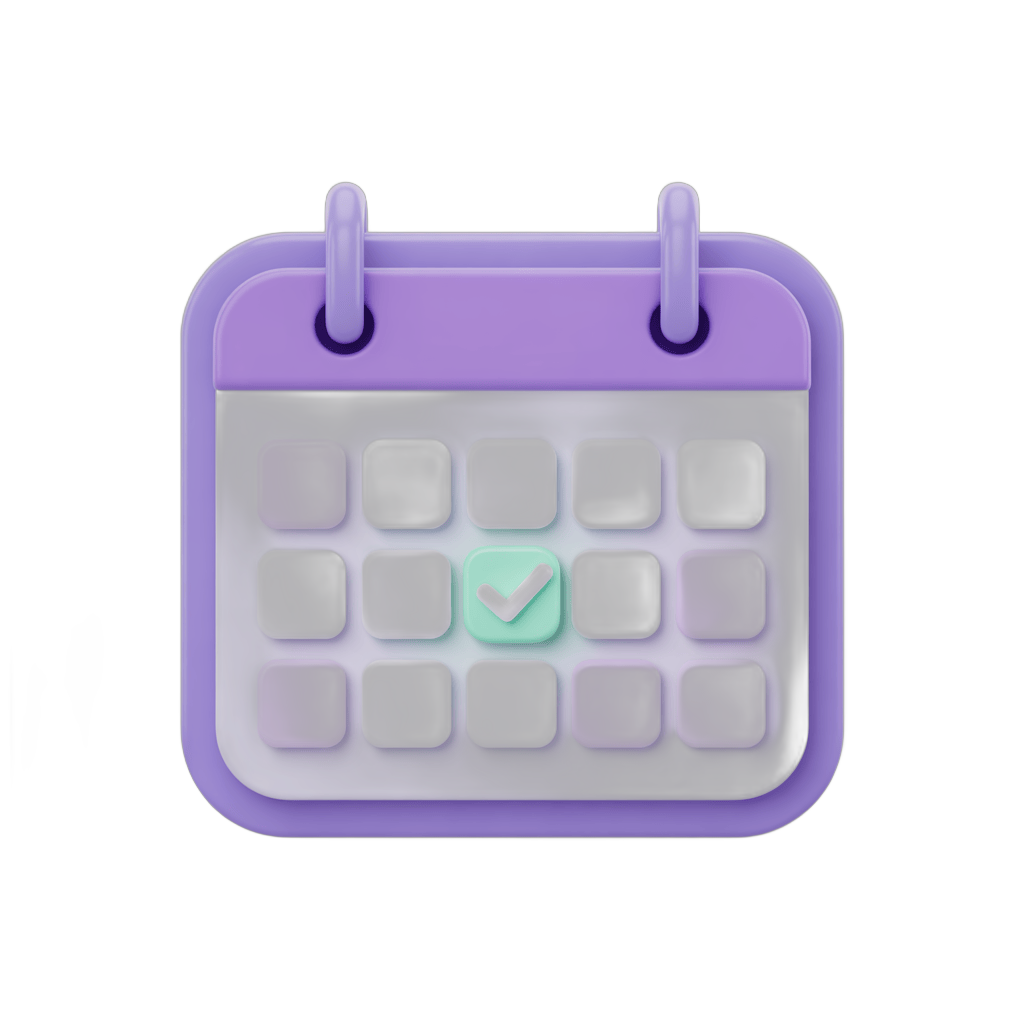 3d cartoon calendar icon with checked date for scheduling and planning tasks PNG - transparent background
