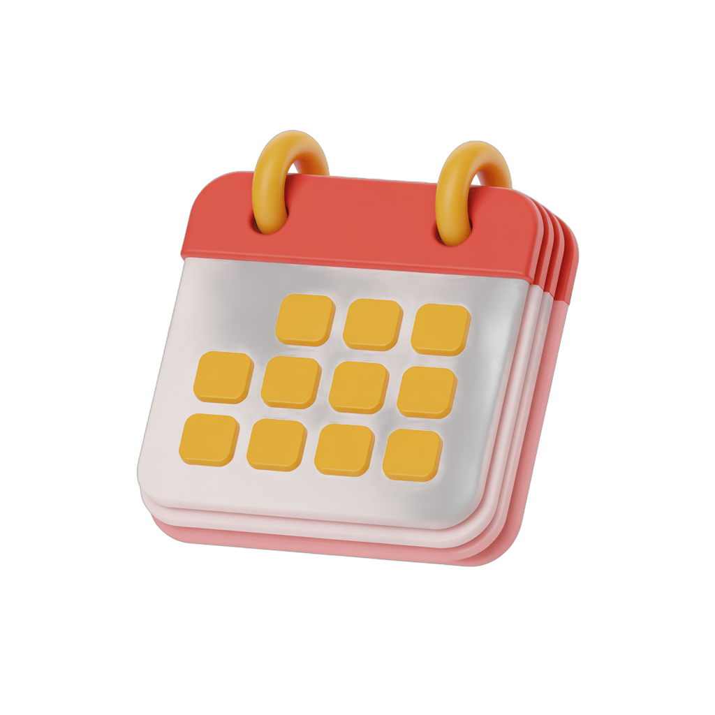 3d cartoon calendar icon with yellow dates for scheduling and planning designs PNG - transparent background
