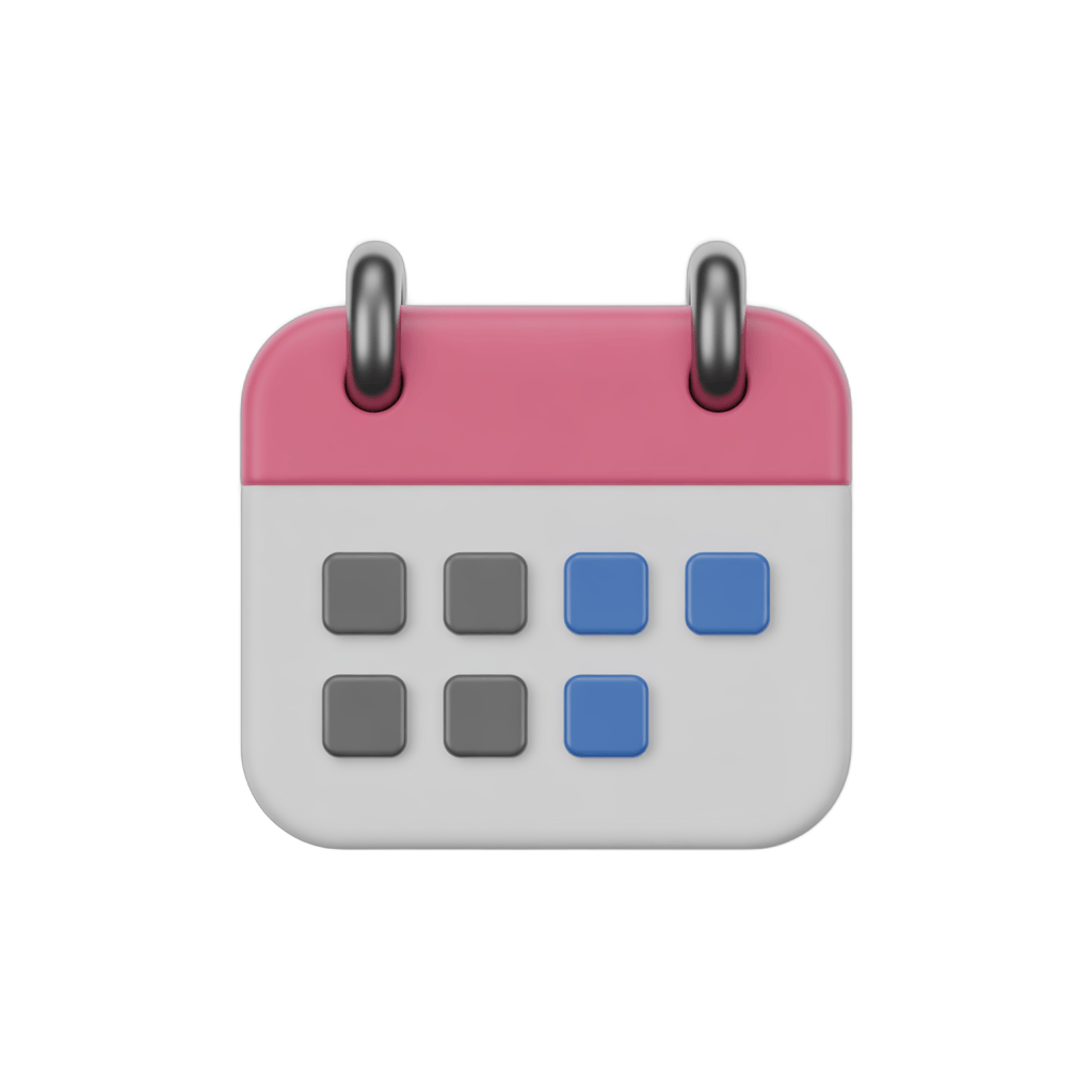 3d cartoon calendar page with dates for scheduling and planning events PNG - transparent background