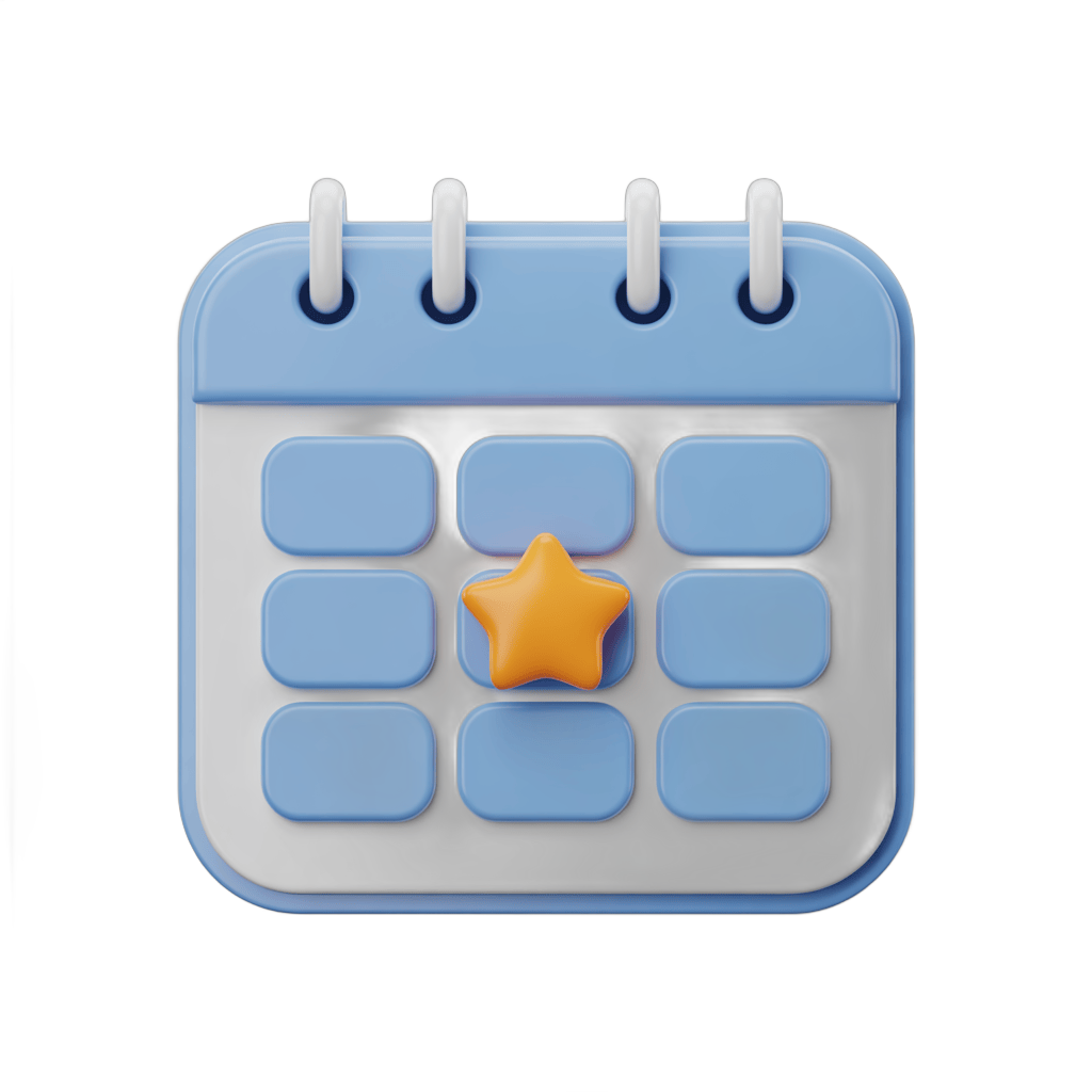 3d cartoon calendar page with star marking important date isolated transparent background PNG - transparent background