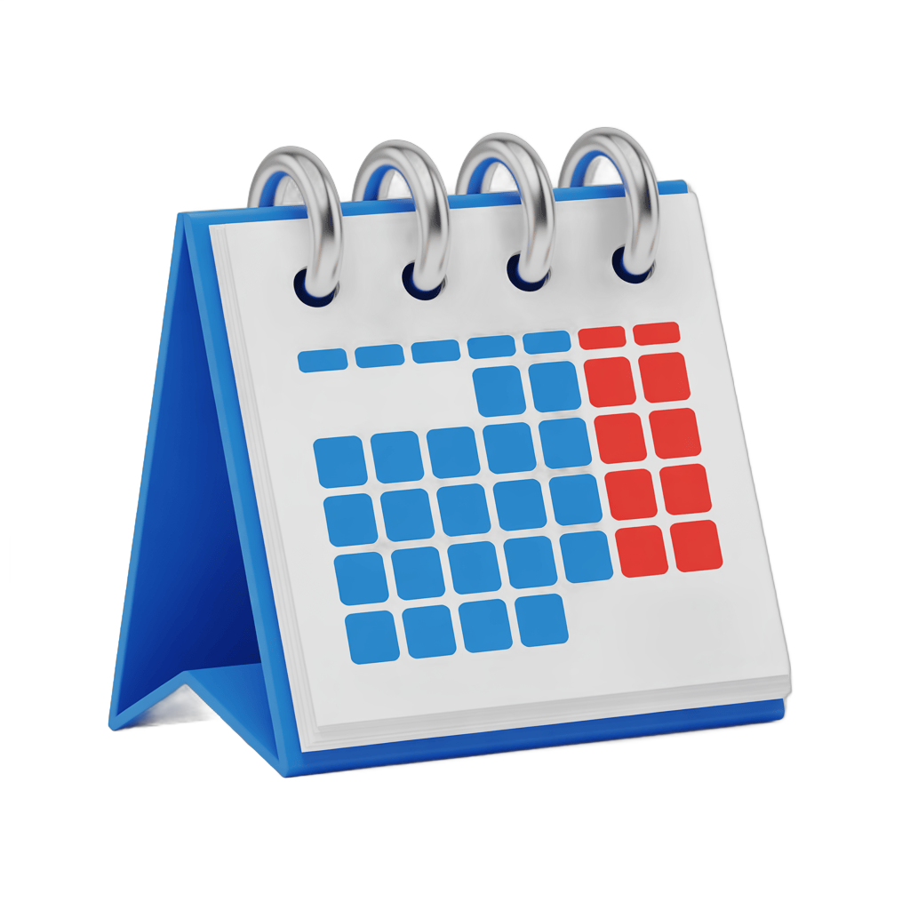 3d cartoon calendar stand with marked dates for planning and scheduling events PNG - transparent background