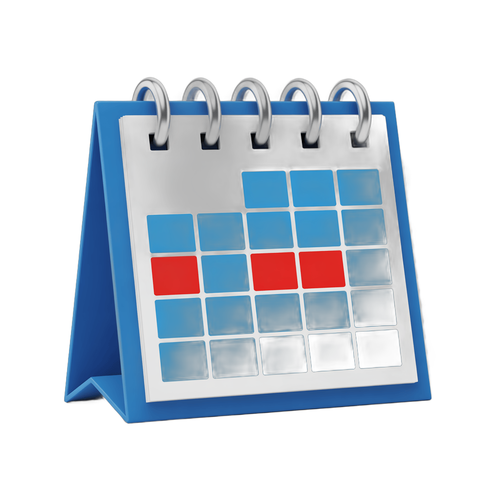 3d cartoon calendar stand with marked important dates for planning events and deadlines PNG - transparent background