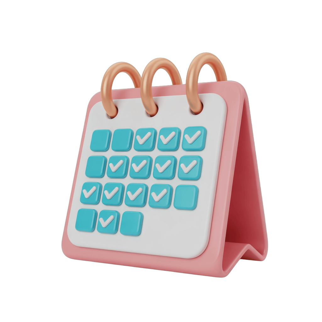 3d cartoon calendar with checked off dates for planning and productivity tasks PNG - transparent background