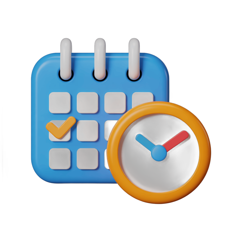 3d cartoon calendar with clock icon showing scheduled appointment reminder for business presentations PNG - transparent background