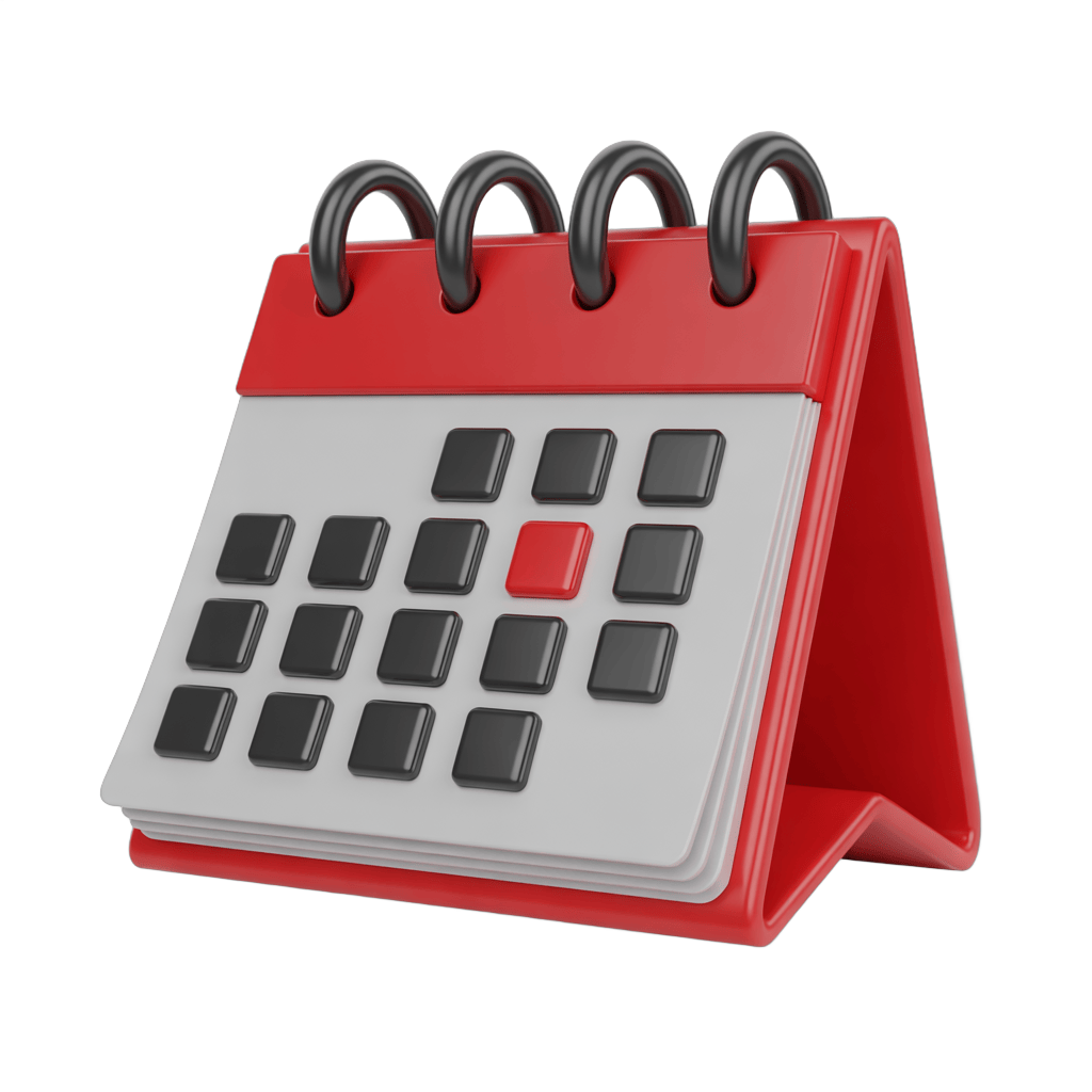 3d cartoon calendar with red stand and calculator buttons for planning and scheduling PNG - transparent background