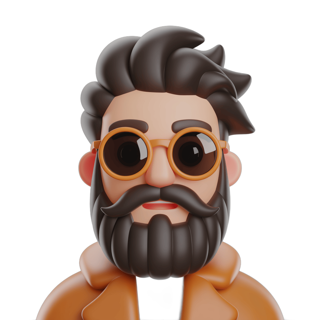 3d cartoon character with glasses and beard posing confidently for digital illustrations and designs PNG - transparent background
