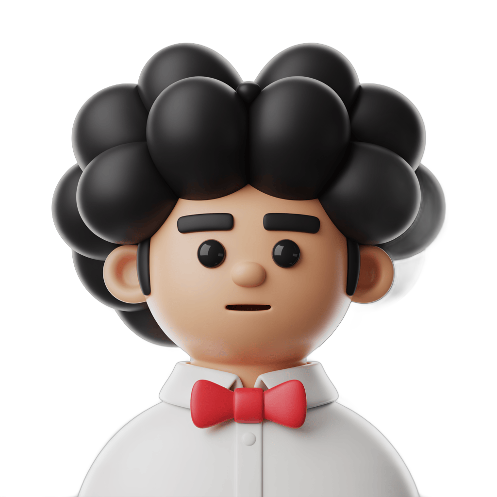 3d cartoon chef with curly hair and red bow tie isolated transparent background clipart PNG - transparent background