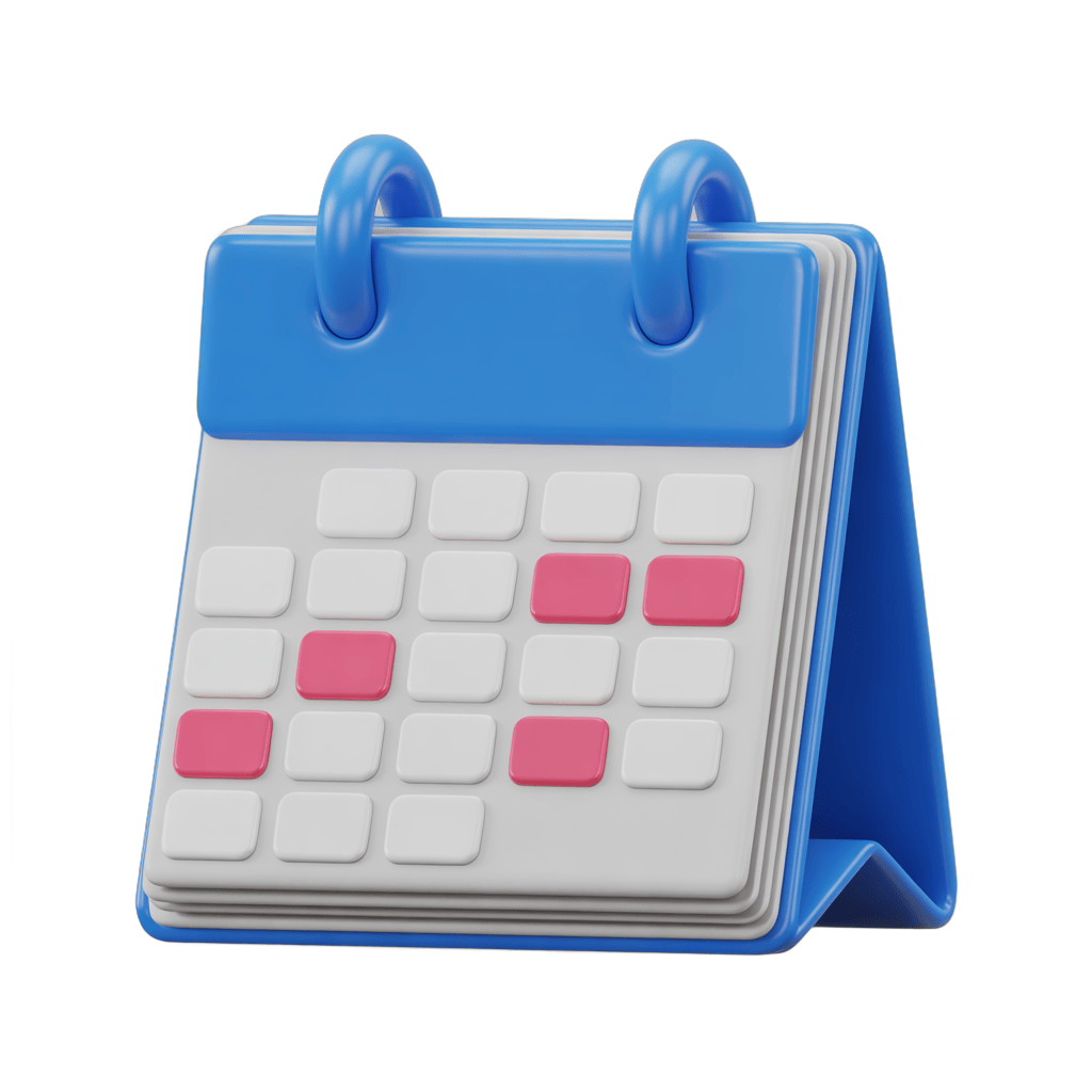3d cartoon desk calendar with highlighted dates for planning and scheduling events PNG - transparent background