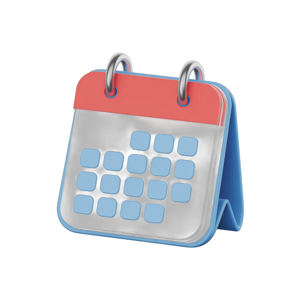 3d cartoon desk calendar with monthly grid for planning and scheduling events PNG - transparent background