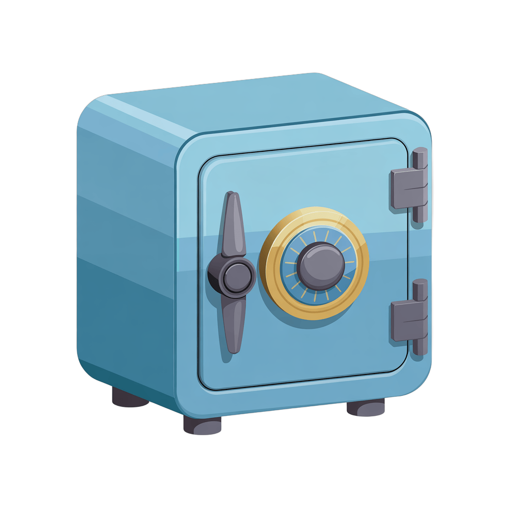 3d cartoon digital safe with combination lock for security and finance illustrations PNG - transparent background