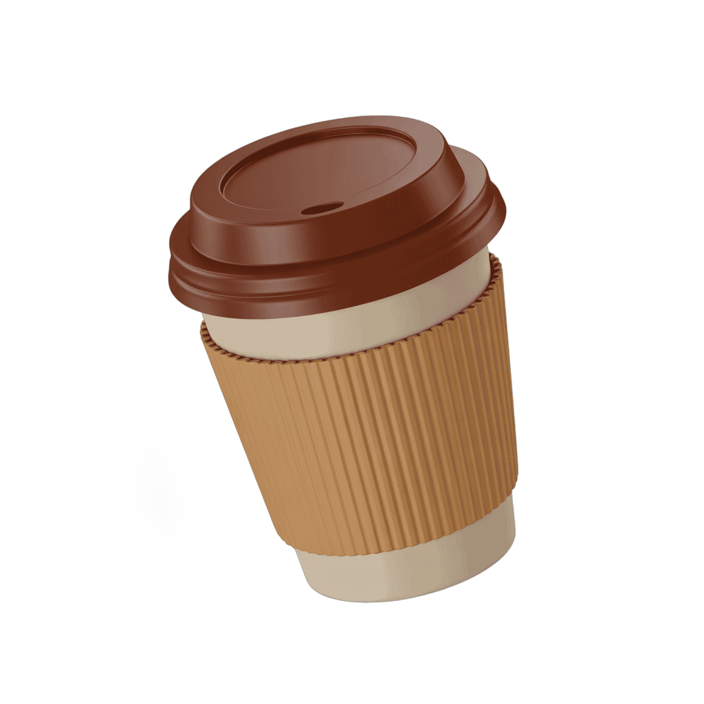 3d cartoon disposable coffee cup with lid isolated on transparent background for marketing designs PNG - transparent background
