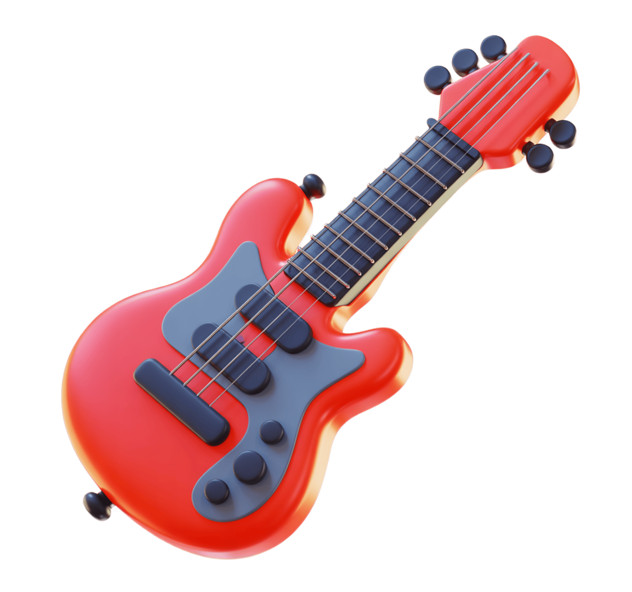 3d cartoon electric guitar clipart isolated transparent background graphic element PNG - transparent background