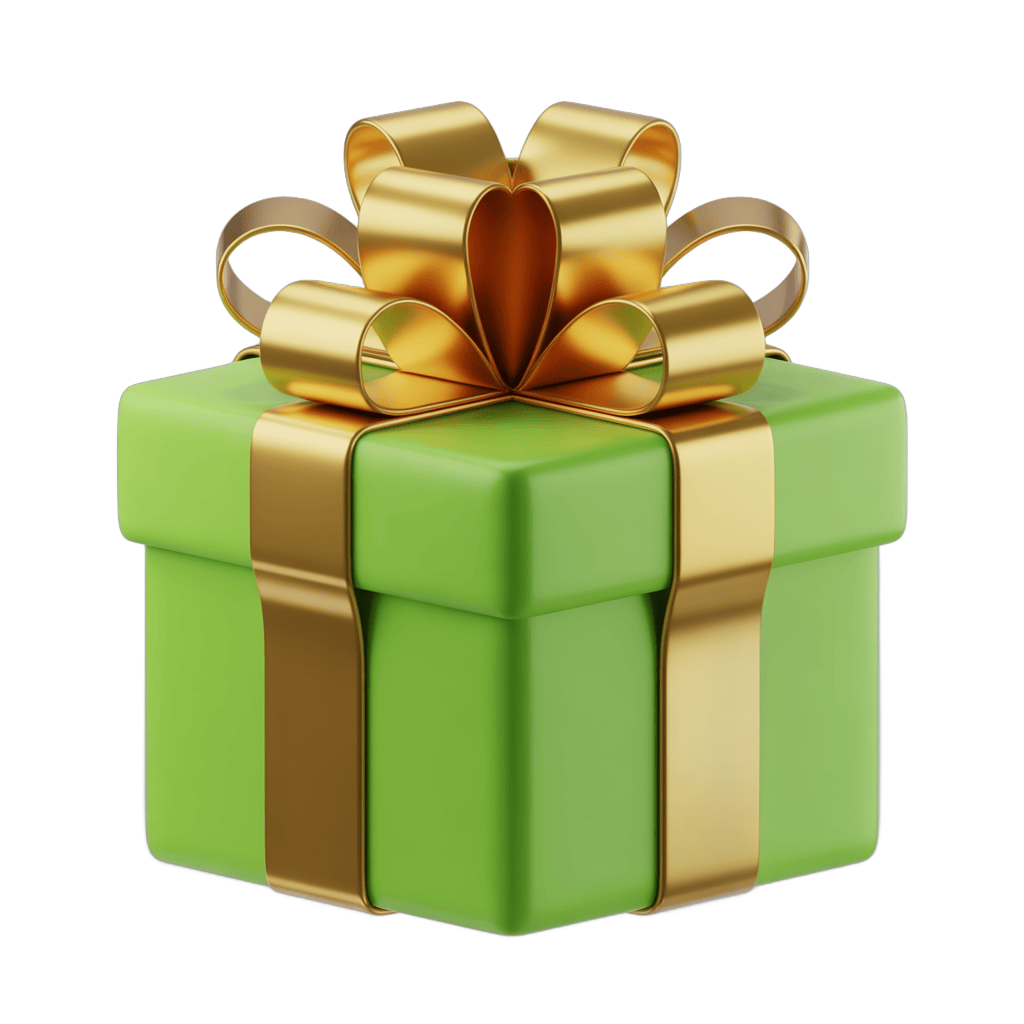 3d cartoon gift box with golden bow for birthday celebration presentation PNG - transparent background