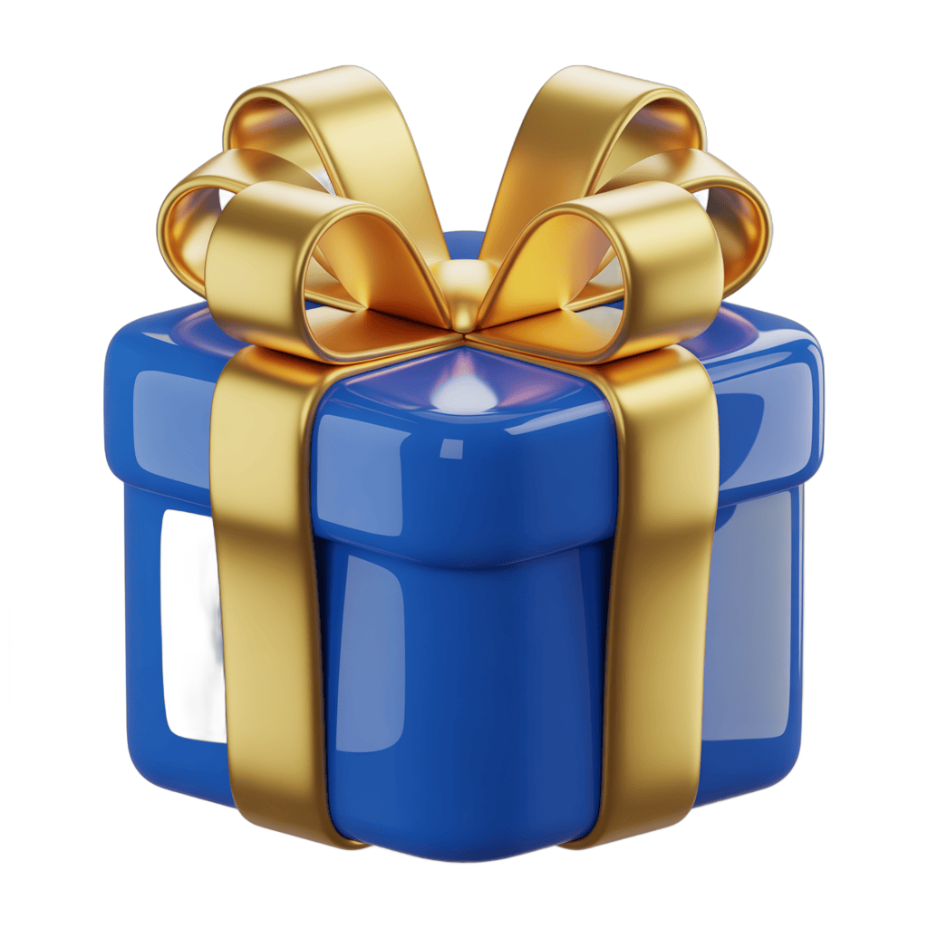 3d cartoon gift box with golden ribbon for holiday and celebration presentations PNG - transparent background