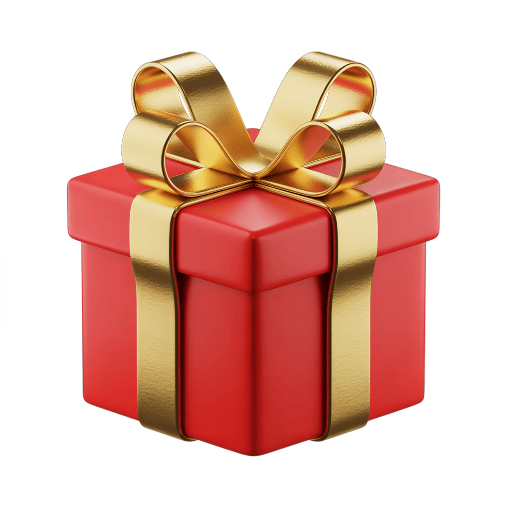 3d cartoon gift box with golden ribbon for holiday and celebration presentations PNG - transparent background
