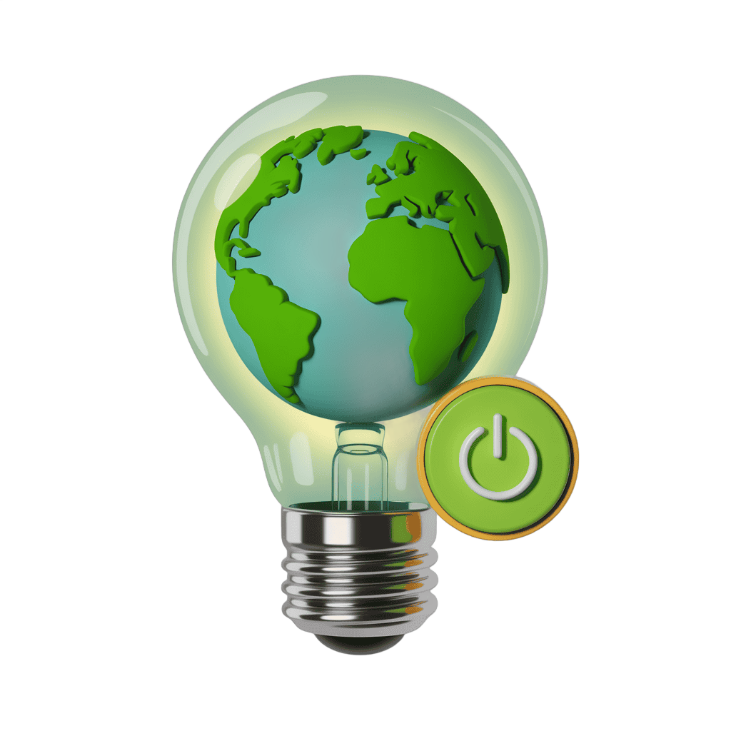 3d cartoon lightbulb with glowing earth inside for eco friendly green energy concepts PNG - transparent background