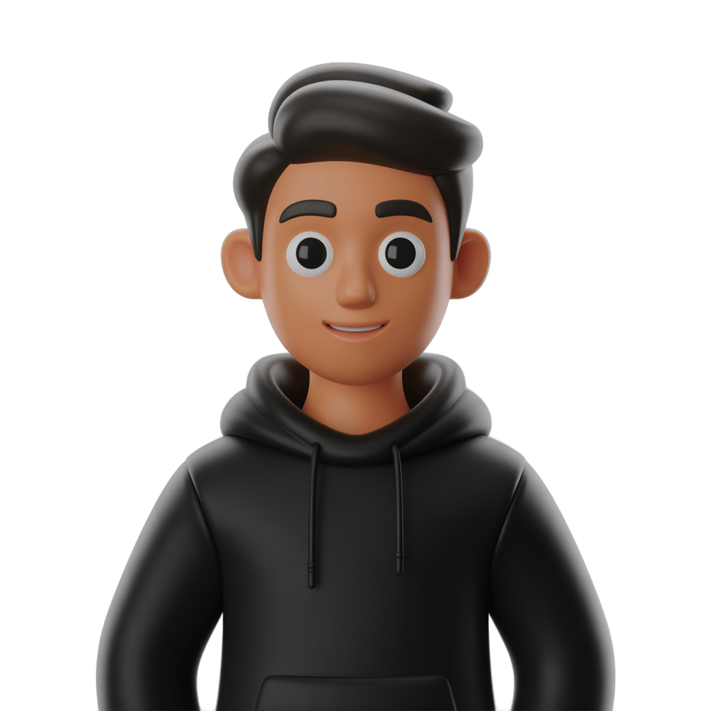 3d cartoon man wearing black hoodie and cap smiling isolated transparent background clipart PNG - transparent background