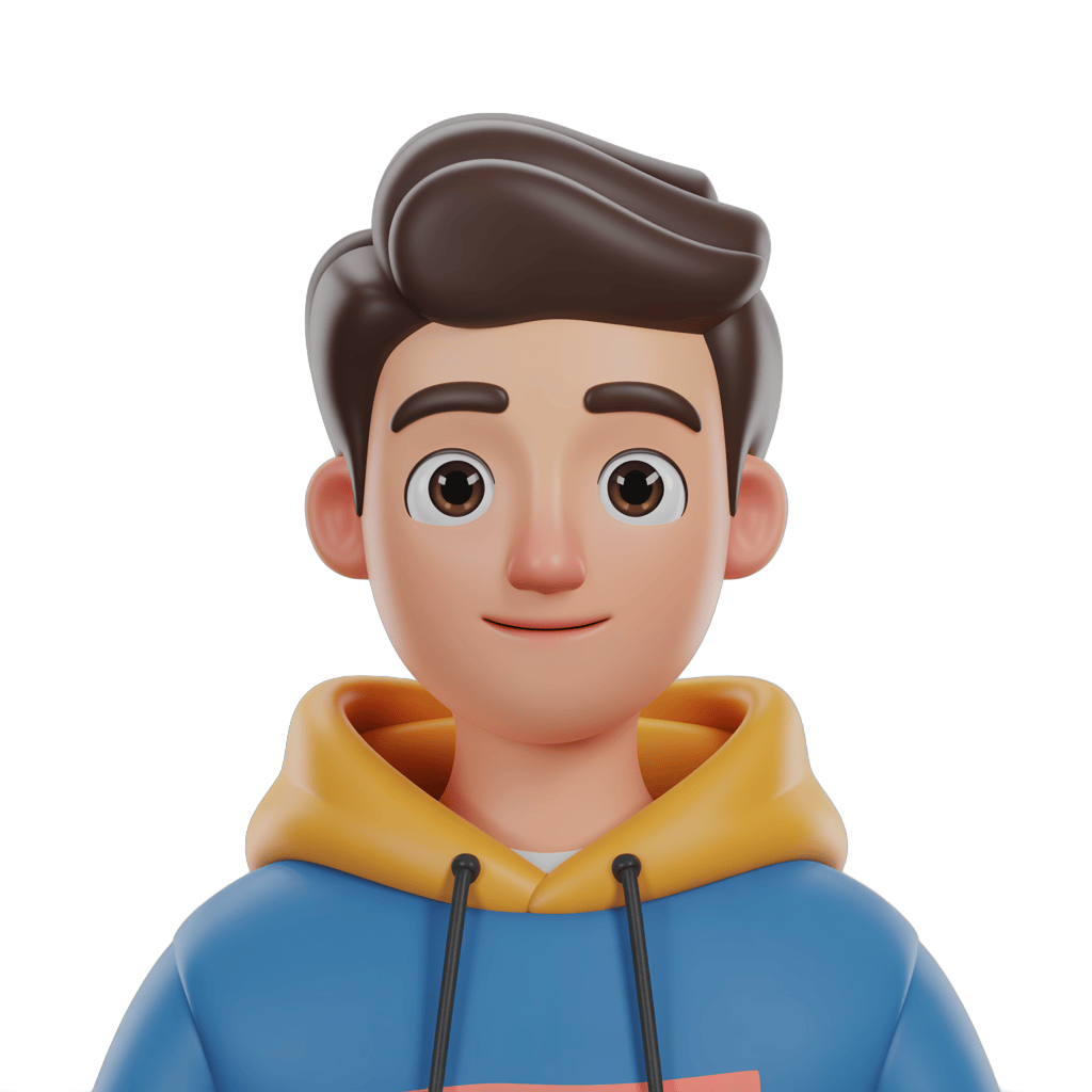 3d cartoon man wearing blue hoodie and yellow hooded top smiling cheerful isolated transparent background PNG - transparent background