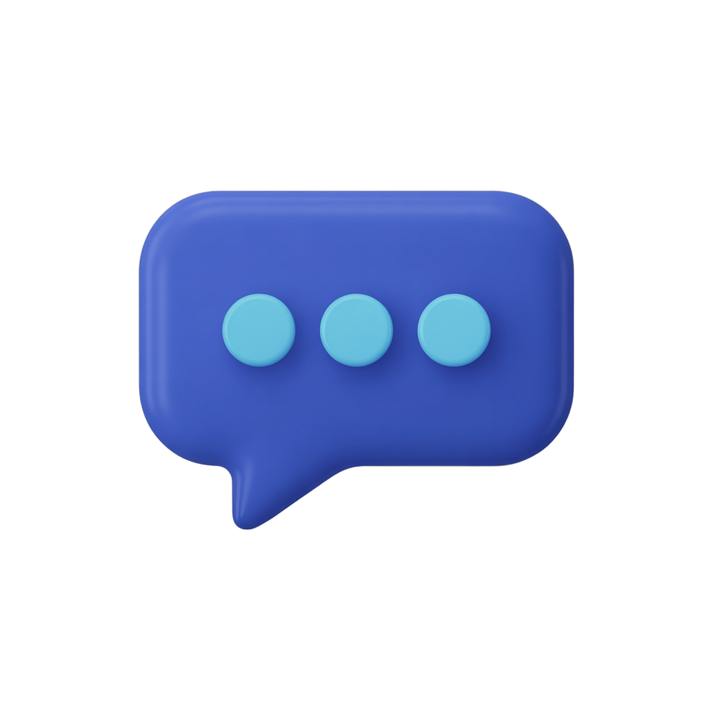 3d cartoon message bubble icon with dots for conversation or chat interface design PNG - transparent background