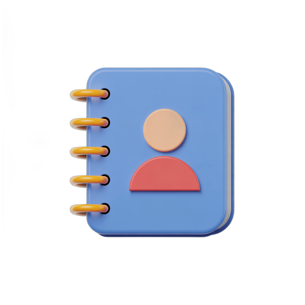 3d cartoon notebook with person icon isolated clipart for user profile or contact section PNG - transparent background
