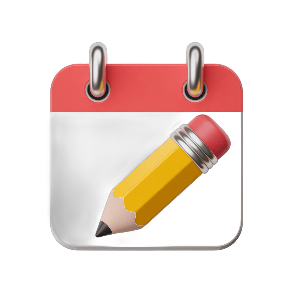 3d cartoon pencil icon on calendar clipart for education and planning graphic design PNG - transparent background