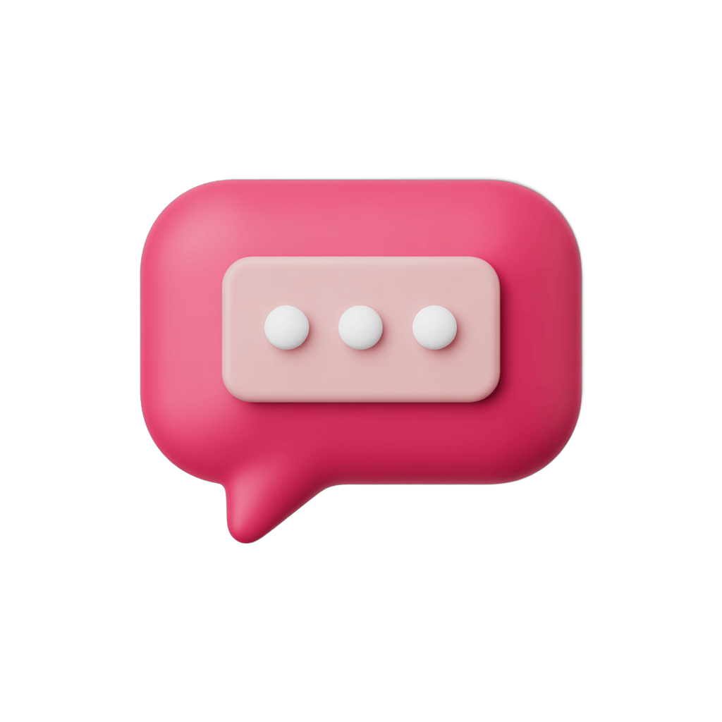 3d cartoon pink speech bubble graphic element with dots for messaging design PNG - transparent background