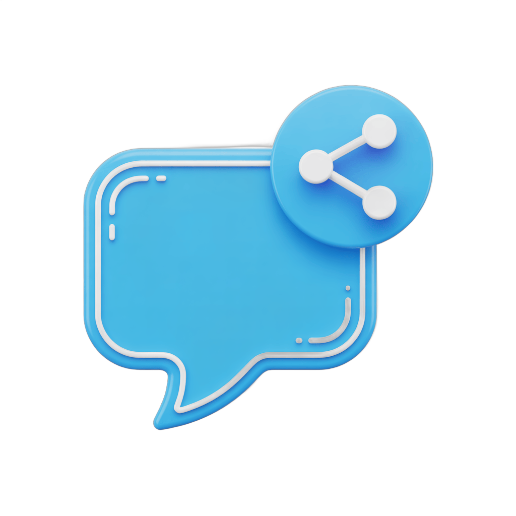 3d cartoon social media sharing icon inside speech bubble graphic element for digital marketing PNG - transparent background