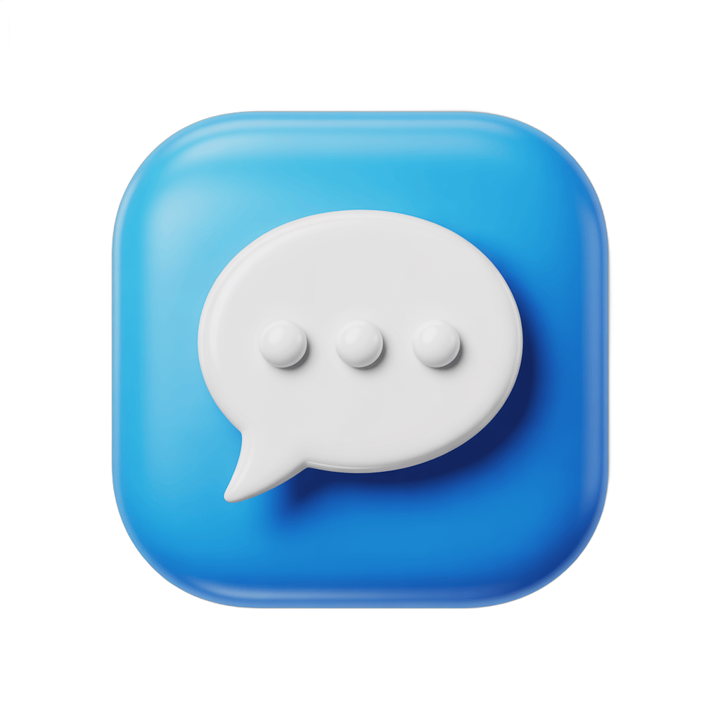 3d cartoon speech bubble icon with dots for messaging app interface design PNG - transparent background
