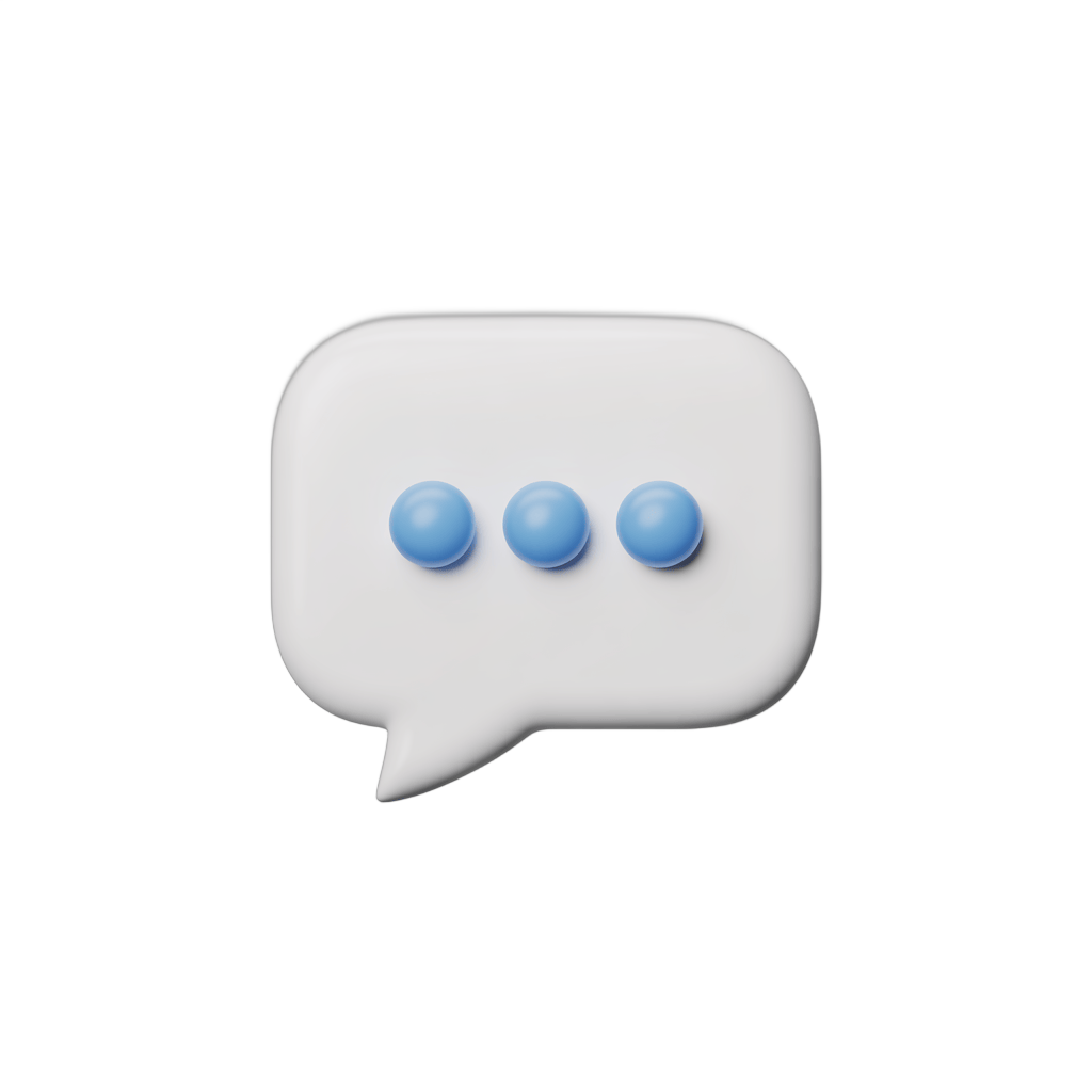 3d cartoon speech bubble with three blue dots for chat message icon design PNG - transparent background