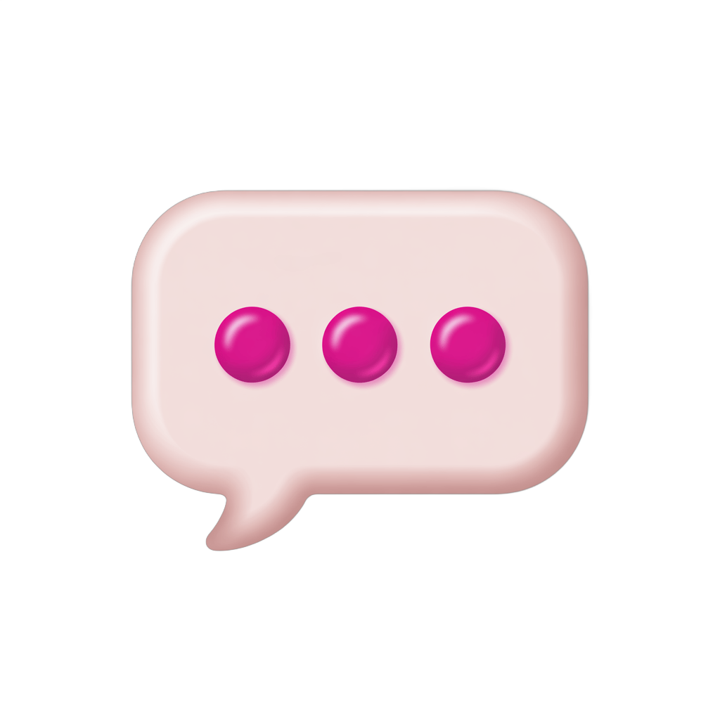 3d cartoon speech bubble with three pink dots for conversation or chat design PNG - transparent background