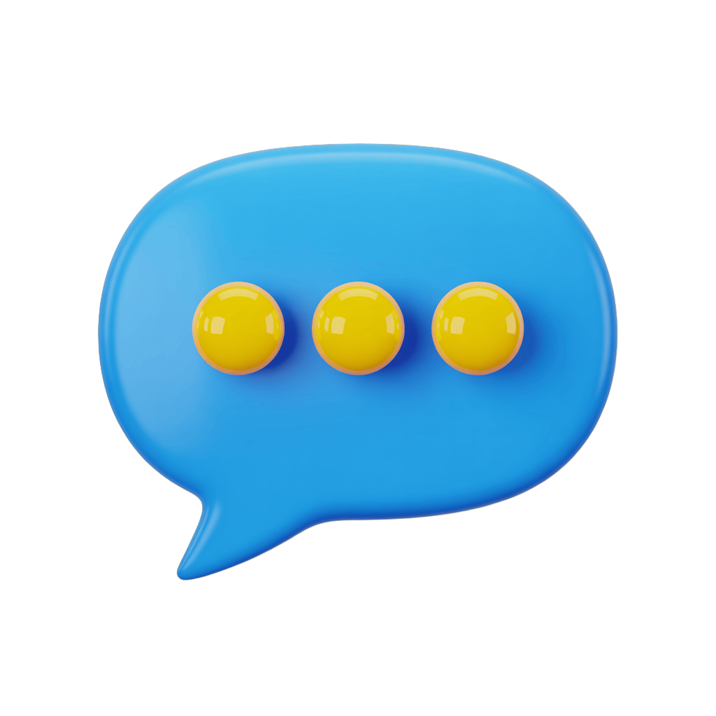 3d cartoon speech bubble with three yellow dots for conversation or chat design PNG - transparent background