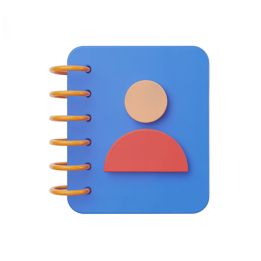3d cartoon spiral notebook with person icon for user profile or member directory design PNG - transparent background